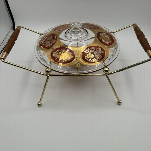 Vtg MCM Gold Cera Etruscan Casserole Lid & Rack *Needs dish*‎ - Picture 8 of 10